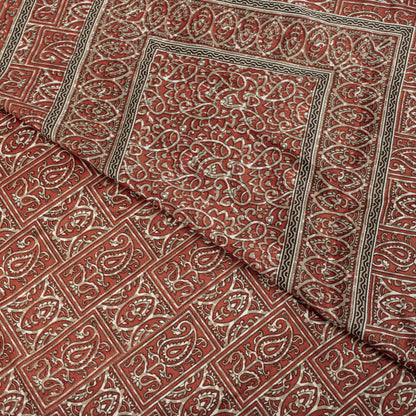 Sanskriti Vintage Red Moss Crepe Saree Paisley Printed Fabric 5 Yard Indian Sari