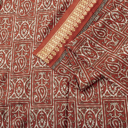 Sanskriti Vintage Red Moss Crepe Saree Paisley Printed Fabric 5 Yard Indian Sari