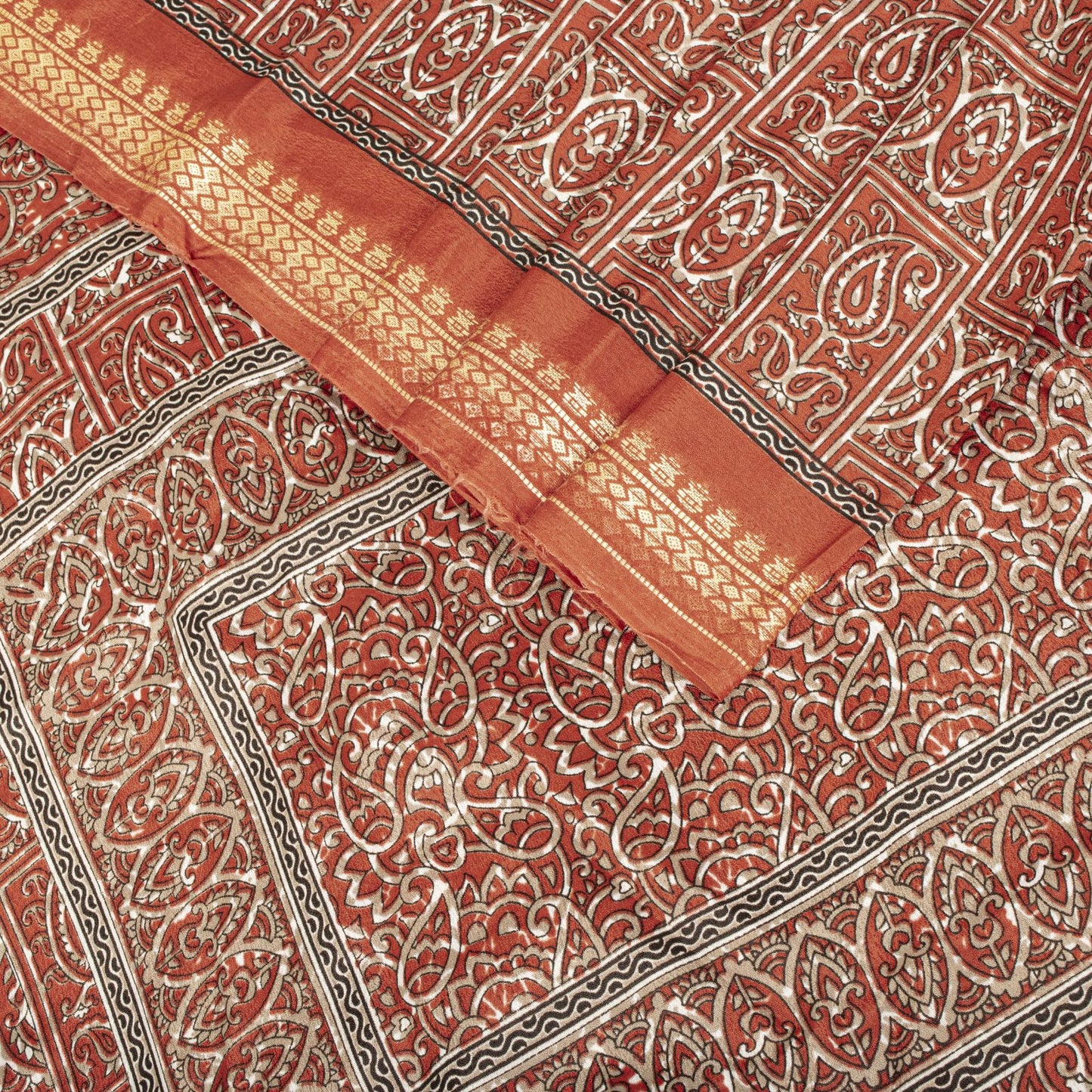Sanskriti Vintage Red Moss Crepe Saree Paisley Printed Fabric 5 Yard Indian Sari