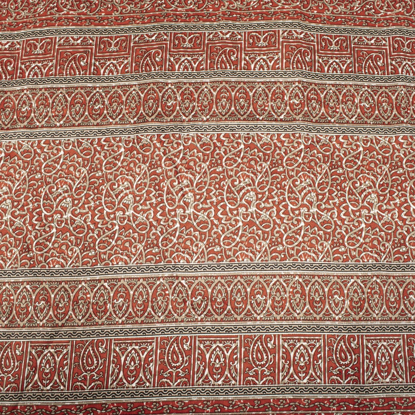 Sanskriti Vintage Red Moss Crepe Saree Paisley Printed Fabric 5 Yard Indian Sari