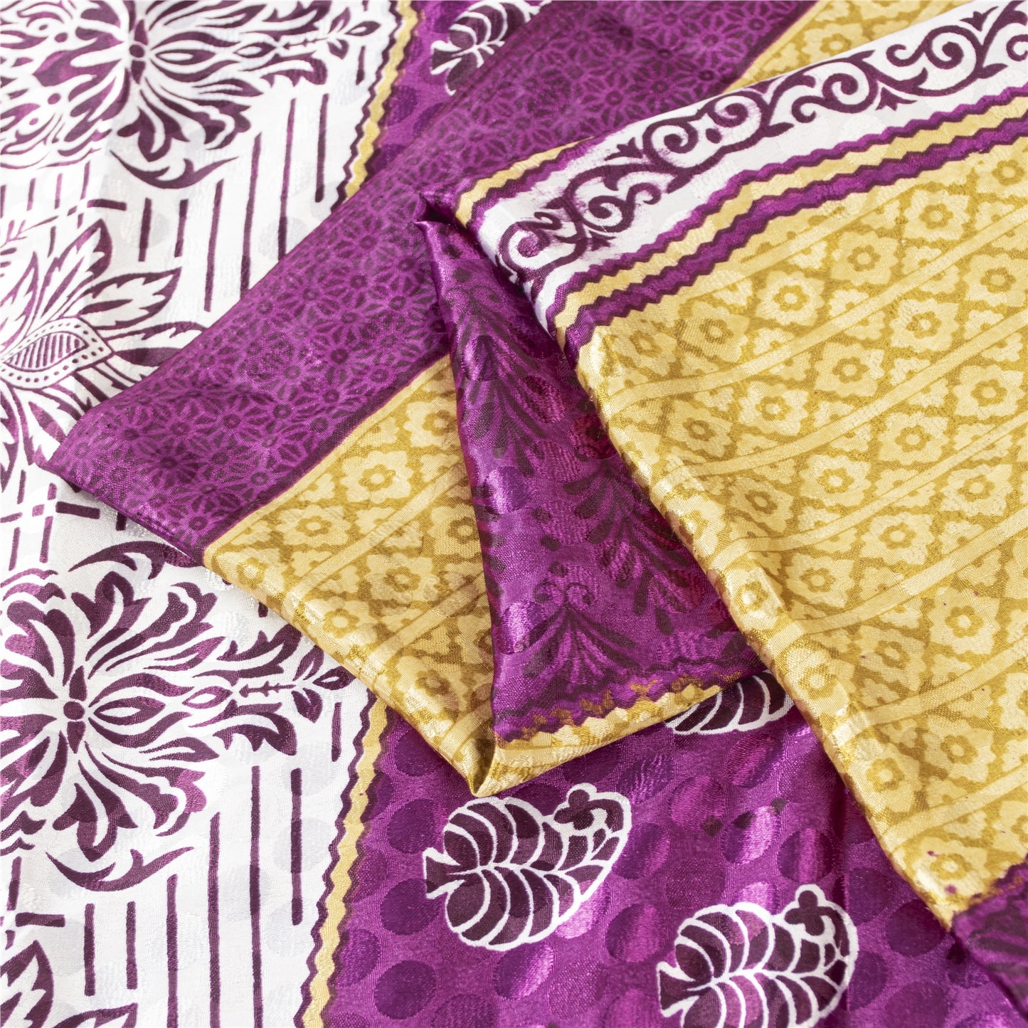 Sanskriti Vintage Indian Sarees Moss Crepe Printed Woven Sari 5+YD Craft Fabric