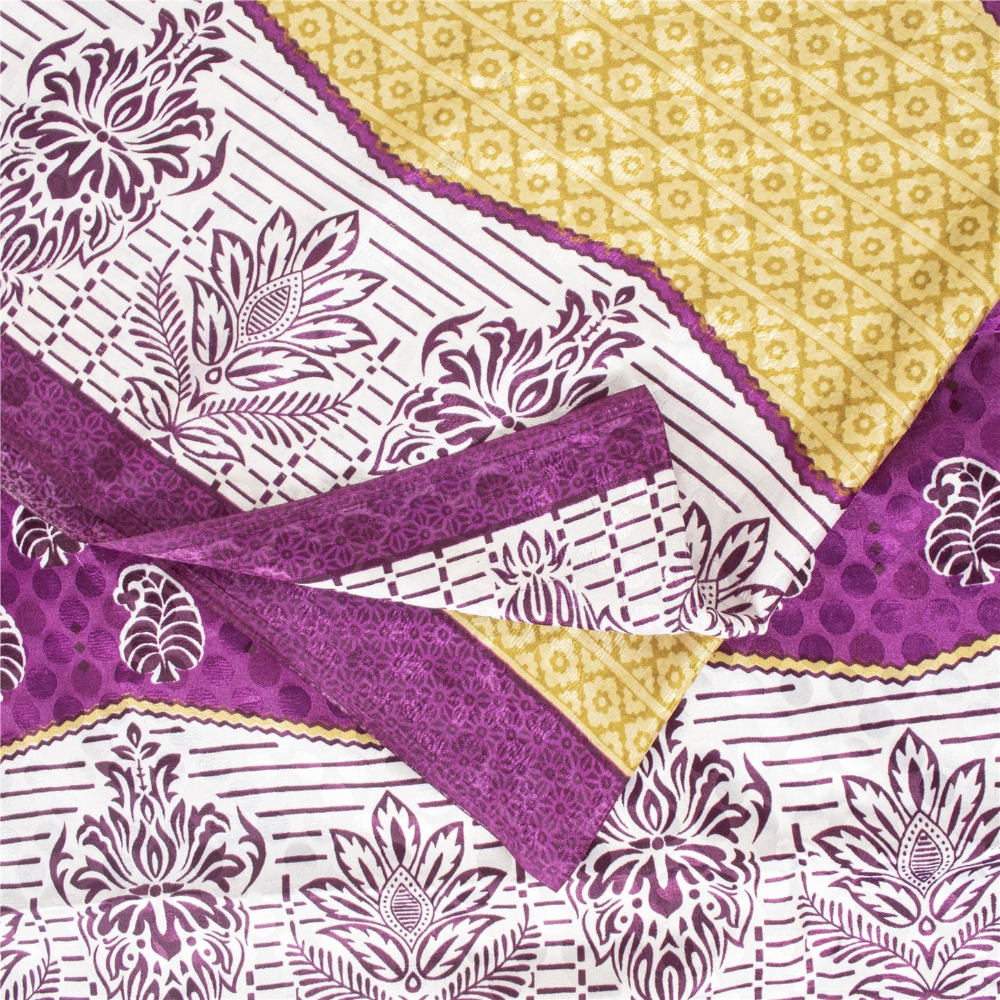 Sanskriti Vintage Indian Sarees Moss Crepe Printed Woven Sari 5+YD Craft Fabric