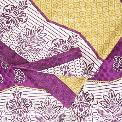 Sanskriti Vintage Indian Sarees Moss Crepe Printed Woven Sari 5+YD Craft Fabric