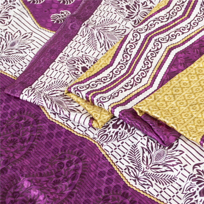 Sanskriti Vintage Indian Sarees Moss Crepe Printed Woven Sari 5+YD Craft Fabric