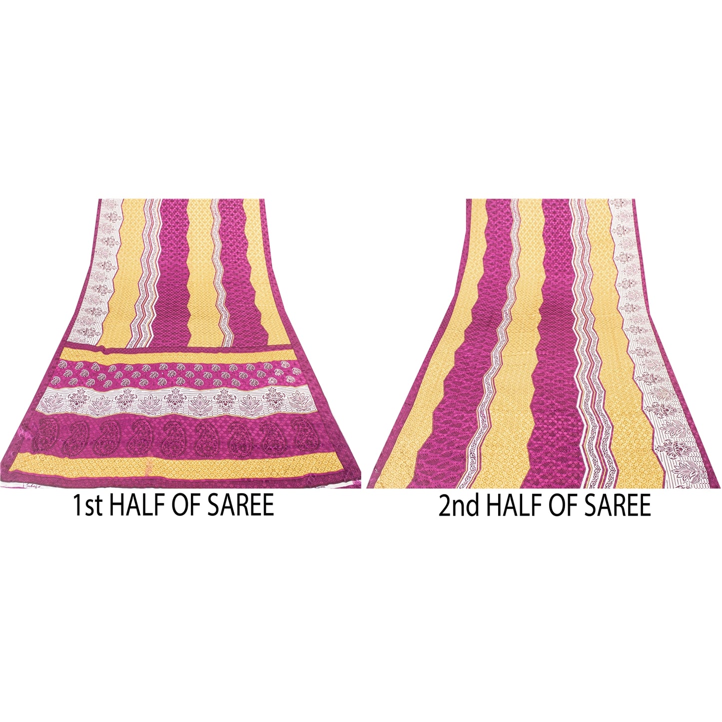 Sanskriti Vintage Indian Sarees Moss Crepe Printed Woven Sari 5+YD Craft Fabric