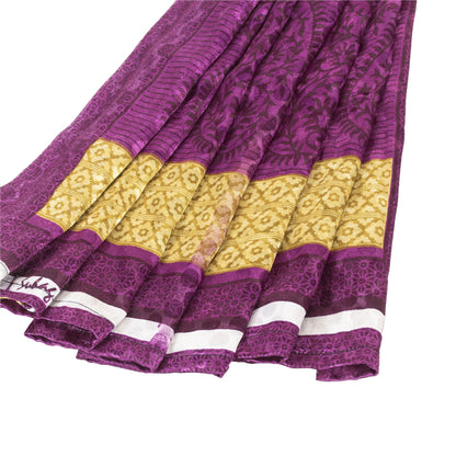 Sanskriti Vintage Indian Sarees Moss Crepe Printed Woven Sari 5+YD Craft Fabric