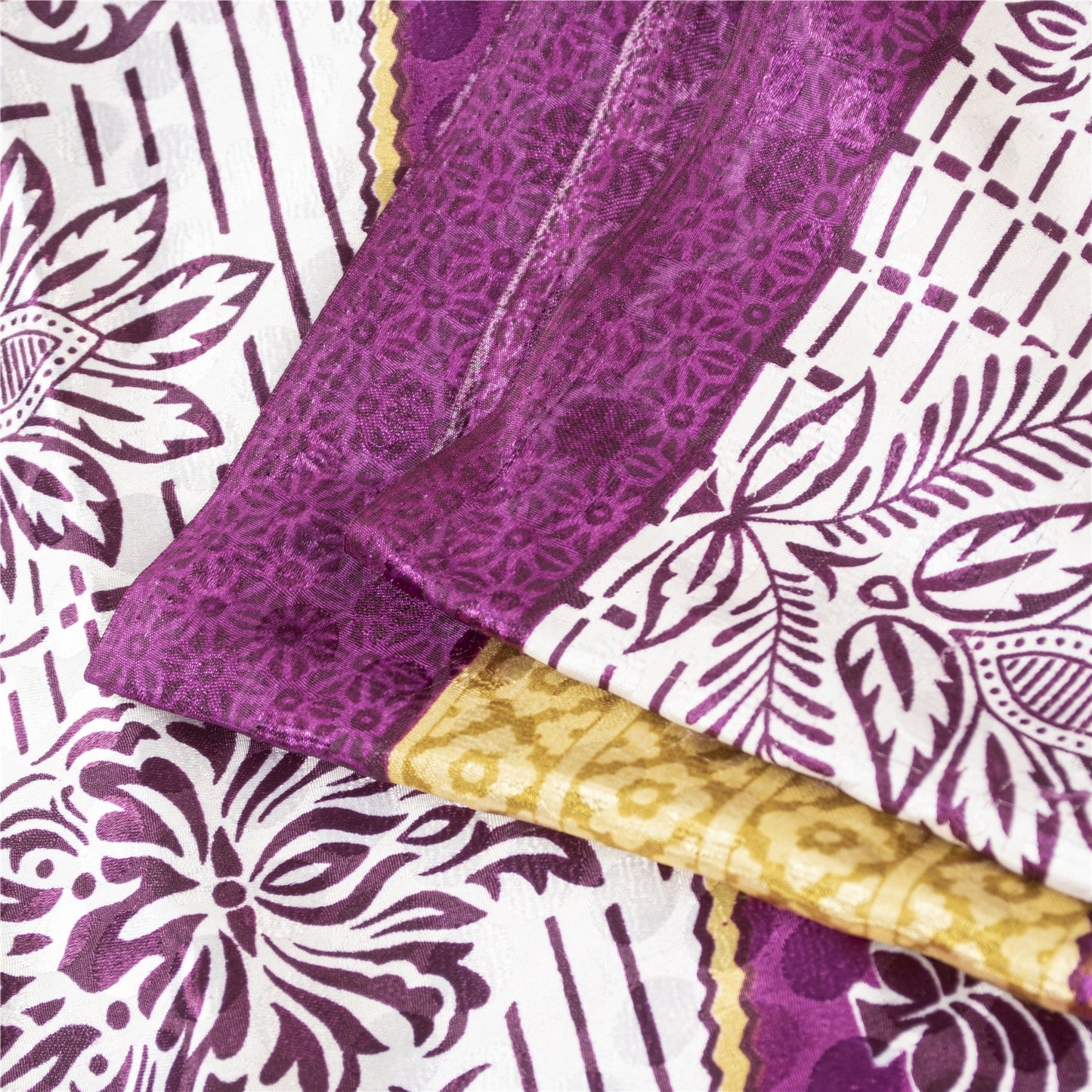 Sanskriti Vintage Indian Sarees Moss Crepe Printed Woven Sari 5+YD Craft Fabric