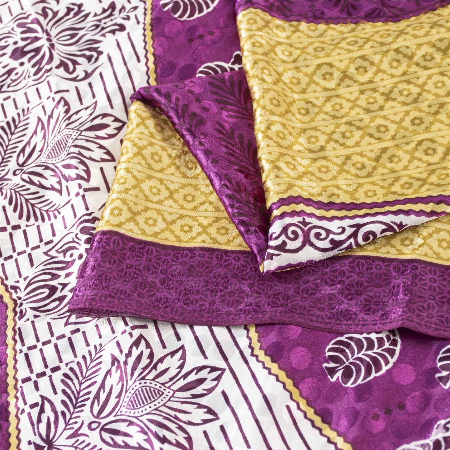 Sanskriti Vintage Indian Sarees Moss Crepe Printed Woven Sari 5+YD Craft Fabric