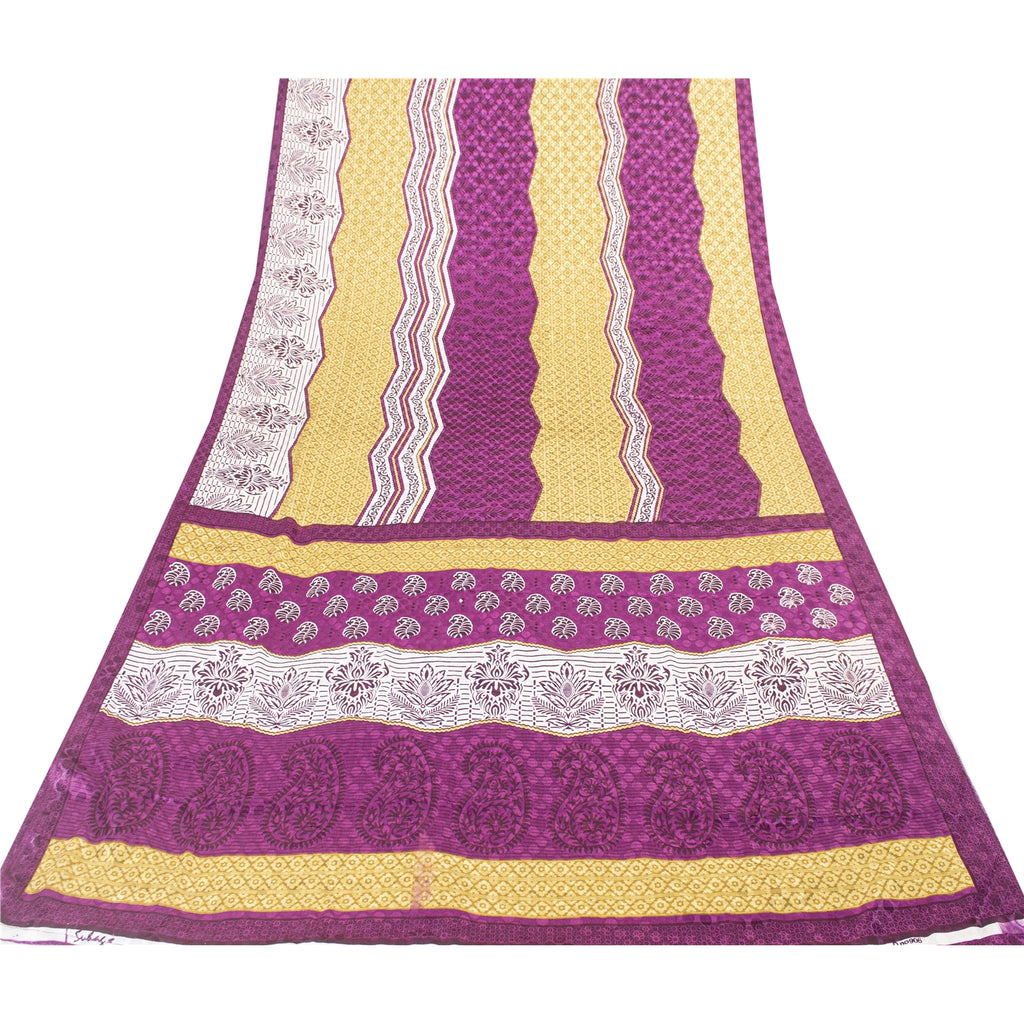 Sanskriti Vintage Indian Sarees Moss Crepe Printed Woven Sari 5+YD Craft Fabric