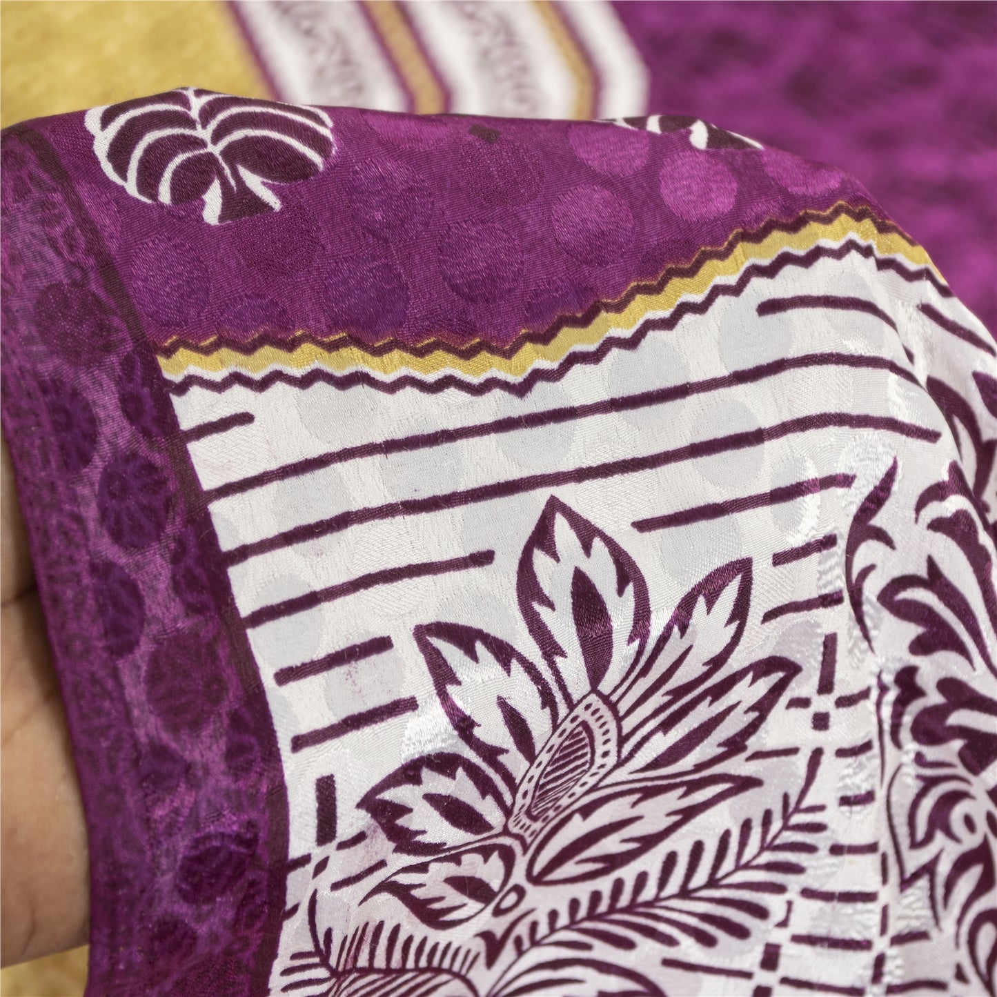 Sanskriti Vintage Indian Sarees Moss Crepe Printed Woven Sari 5+YD Craft Fabric