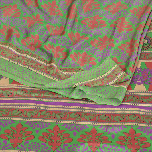 Sanskriti Vintage Sarees Moss Crepe Printed Sari 5 Yd Craft Soft Decor Fabric