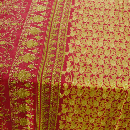 Sanskriti Vintage Red Sarees Moss Crepe Paisley Printed Craft Fabric 5 Yard Sari