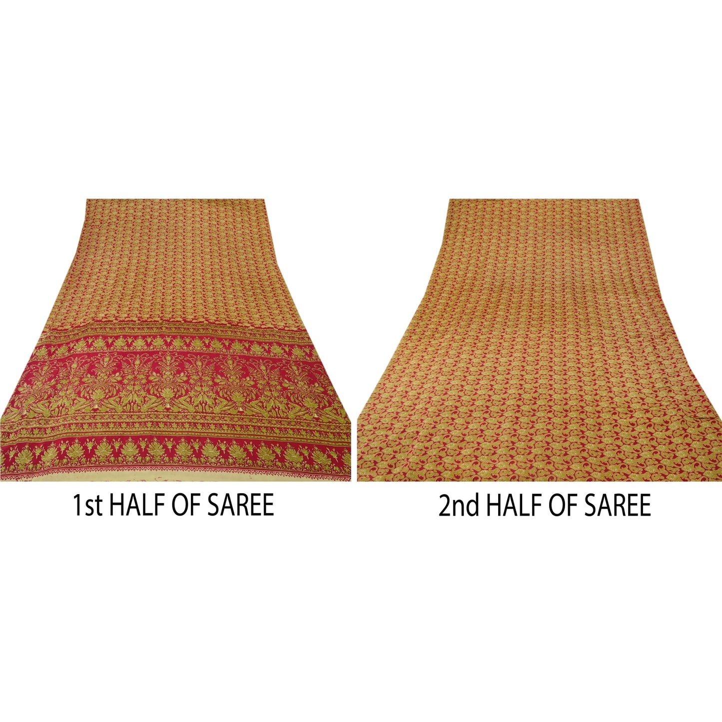 Sanskriti Vintage Red Sarees Moss Crepe Paisley Printed Craft Fabric 5 Yard Sari