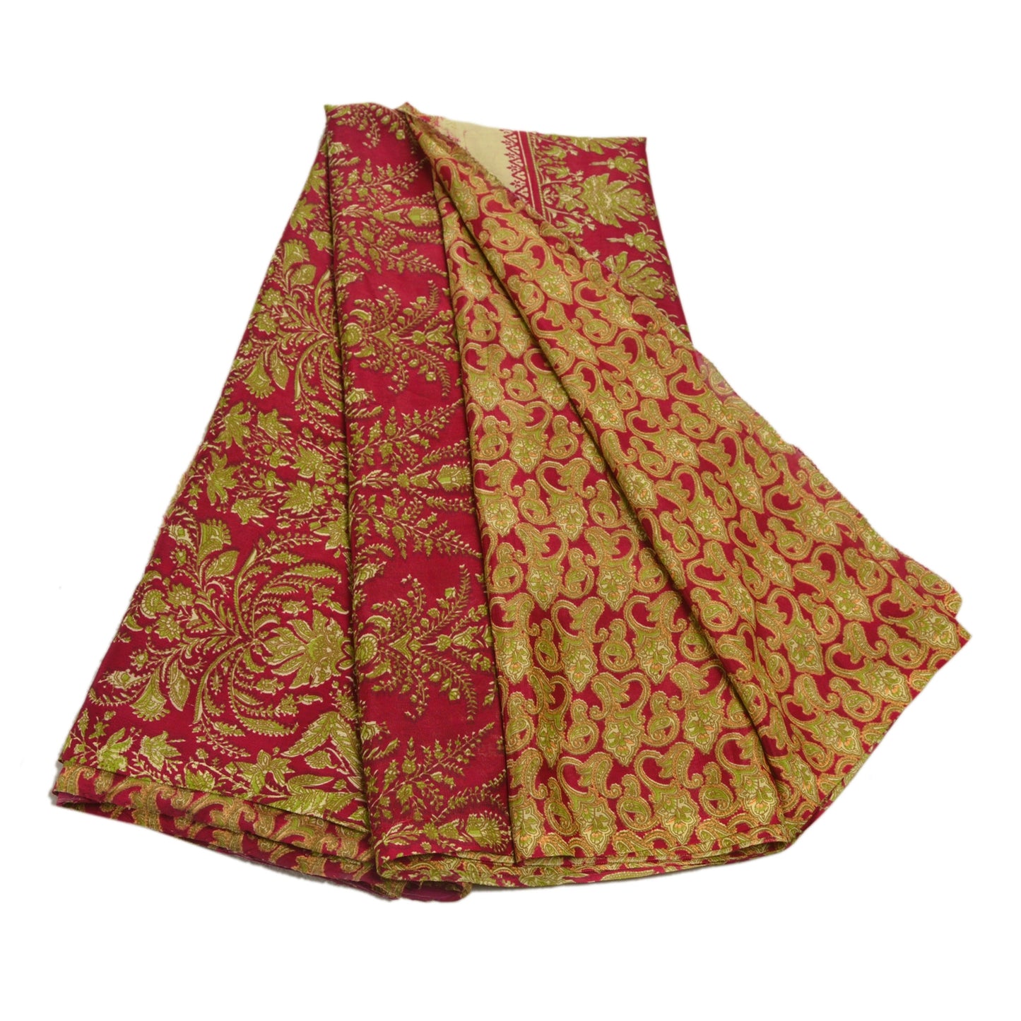 Sanskriti Vintage Red Sarees Moss Crepe Paisley Printed Craft Fabric 5 Yard Sari