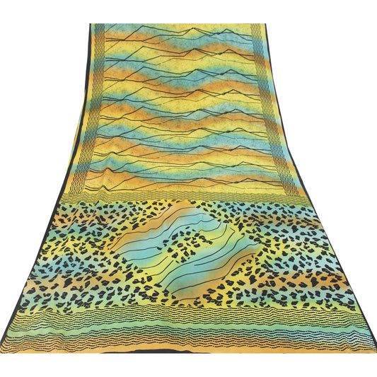 Sanskriti Vintage Indian Sarees Moss Crepe Printed Sari 6 Yd Craft Decor Fabric