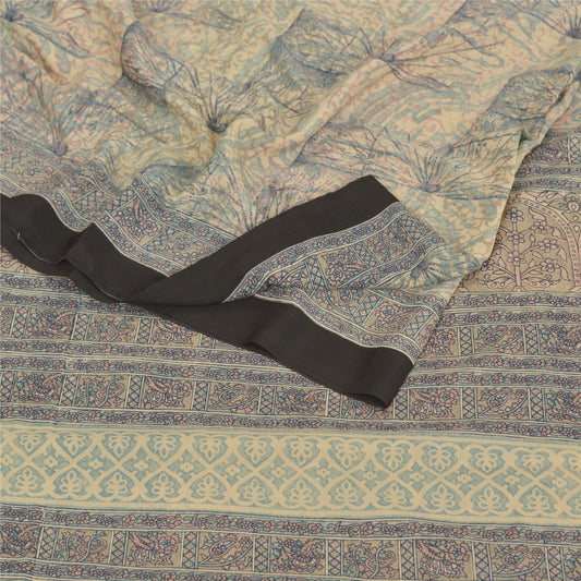 Sanskriti Vintage Indian Sarees Moss Crepe Printed Sari 5Yd Craft Decor Fabric