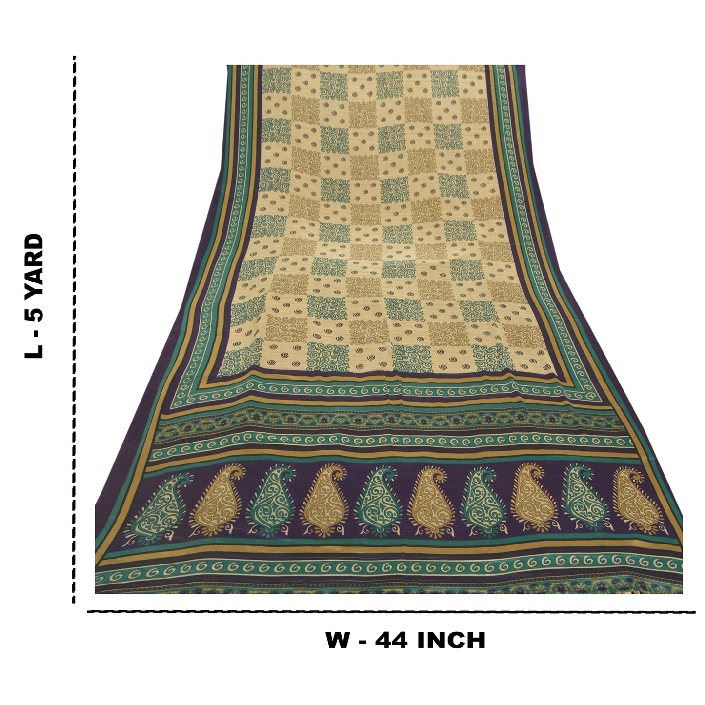 Sanskriti Vintage Cream Sarees Moss Crepe Printed Indian Sari 5YD Craft Fabric