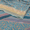 Sanskriti Vintage Blue Indian Sarees Moss Crepe Printed Sari 5YD Craft Fabric