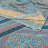 Sanskriti Vintage Blue Indian Sarees Moss Crepe Printed Sari 5YD Craft Fabric
