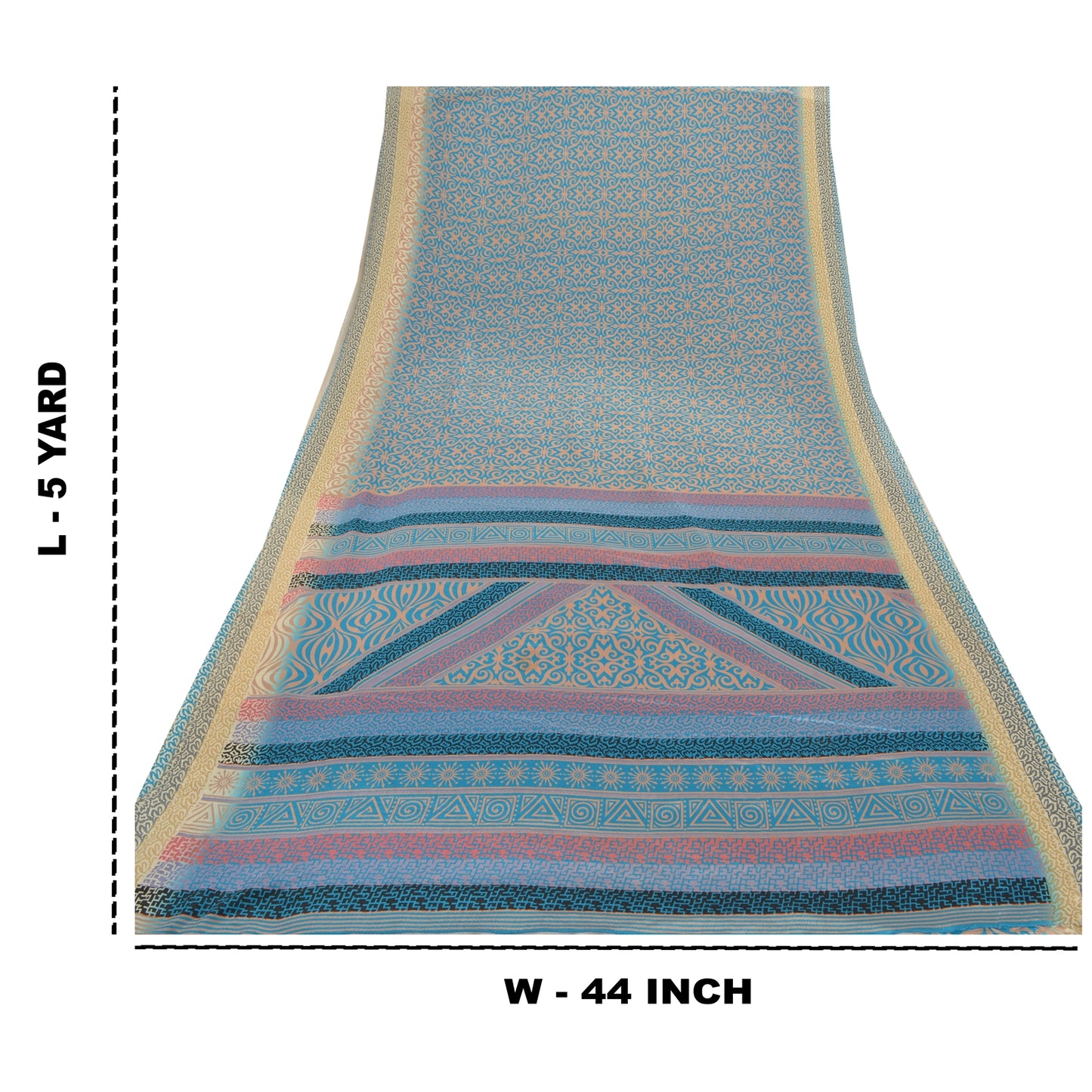 Sanskriti Vintage Blue Indian Sarees Moss Crepe Printed Sari 5YD Craft Fabric