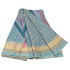 Sanskriti Vintage Blue Indian Sarees Moss Crepe Printed Sari 5YD Craft Fabric