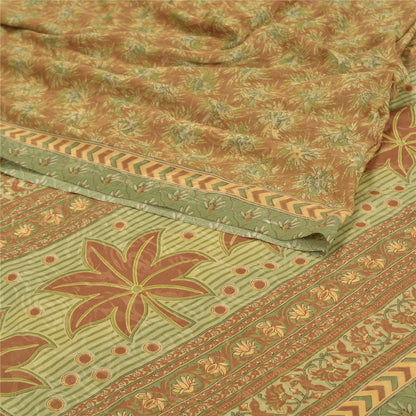 Sanskriti Vintage Brown Sarees Moss Crepe Printed Sari Floral Craft Fabric