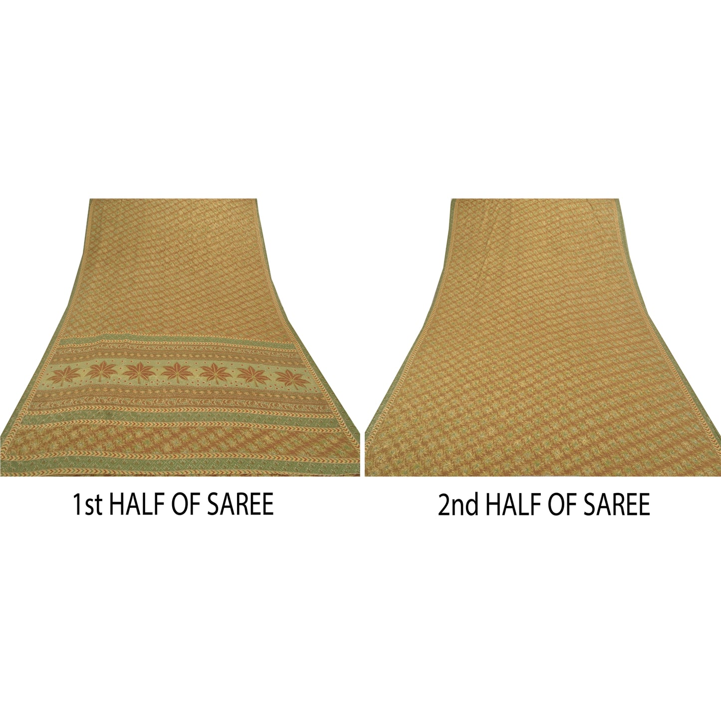 Sanskriti Vintage Brown Sarees Moss Crepe Printed Sari Floral Craft Fabric