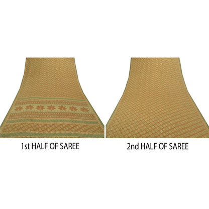 Sanskriti Vintage Brown Sarees Moss Crepe Printed Sari Floral Craft Fabric