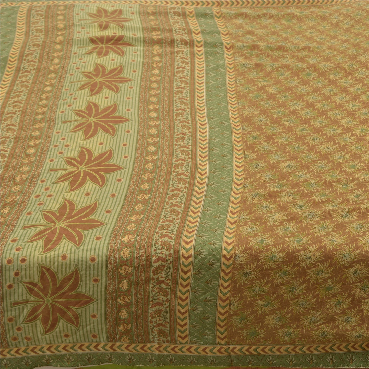 Sanskriti Vintage Brown Sarees Moss Crepe Printed Sari Floral Craft Fabric