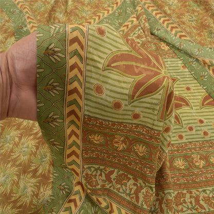 Sanskriti Vintage Brown Sarees Moss Crepe Printed Sari Floral Craft Fabric