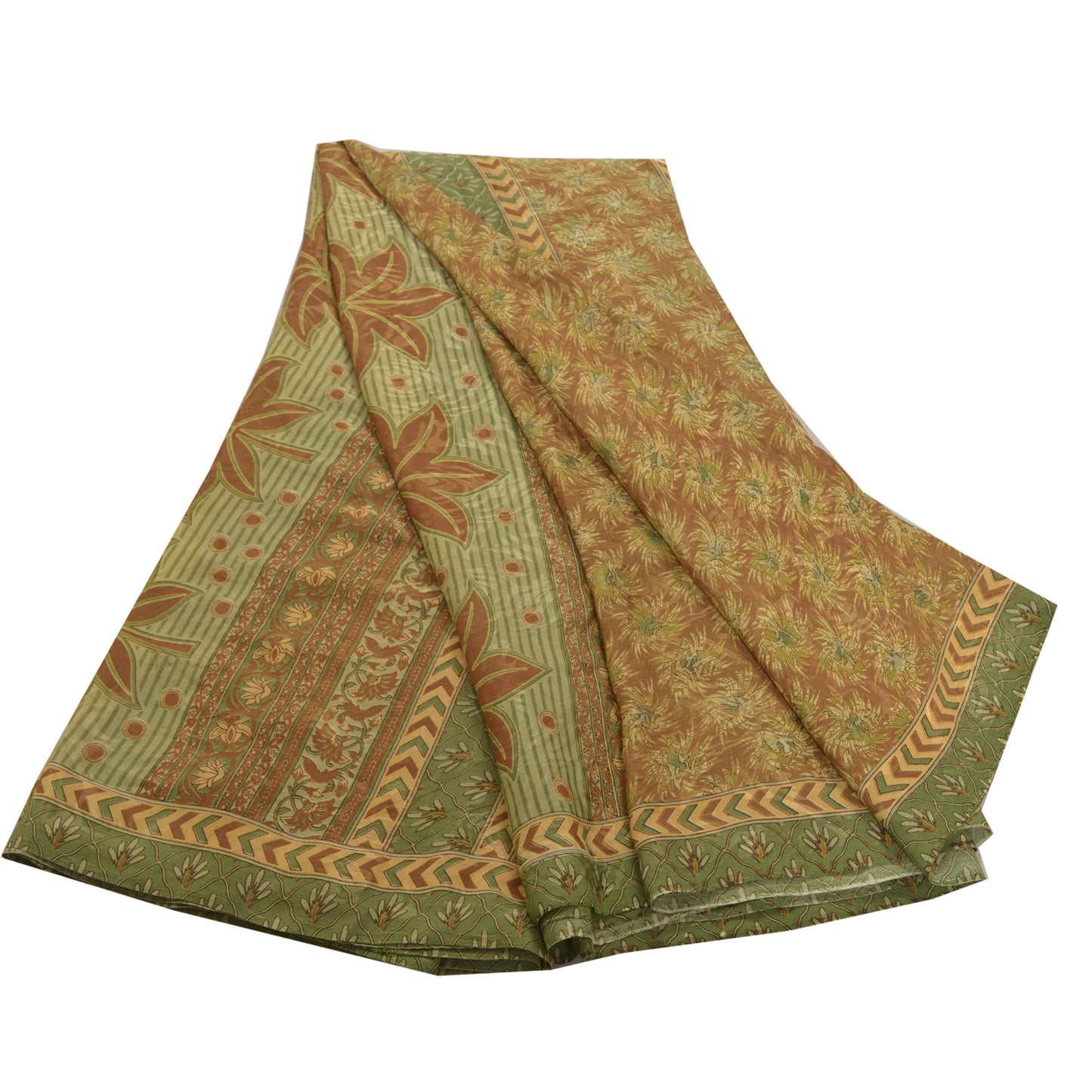 Sanskriti Vintage Brown Sarees Moss Crepe Printed Sari Floral Craft Fabric