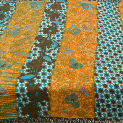 Sanskriti Vintage Saffron Indian Sarees Moss Crepe Printed Sari 5YD Craft Fabric