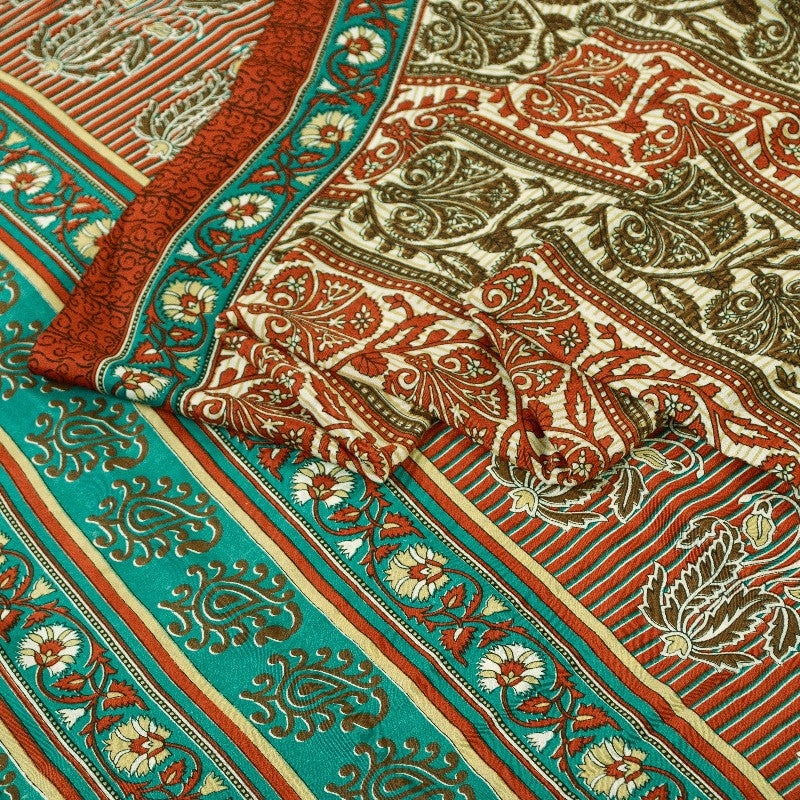 Sanskriti Vintage Indian Sarees Moss Crepe Printed Sari 5YD Soft Craft Sustainable Fabric