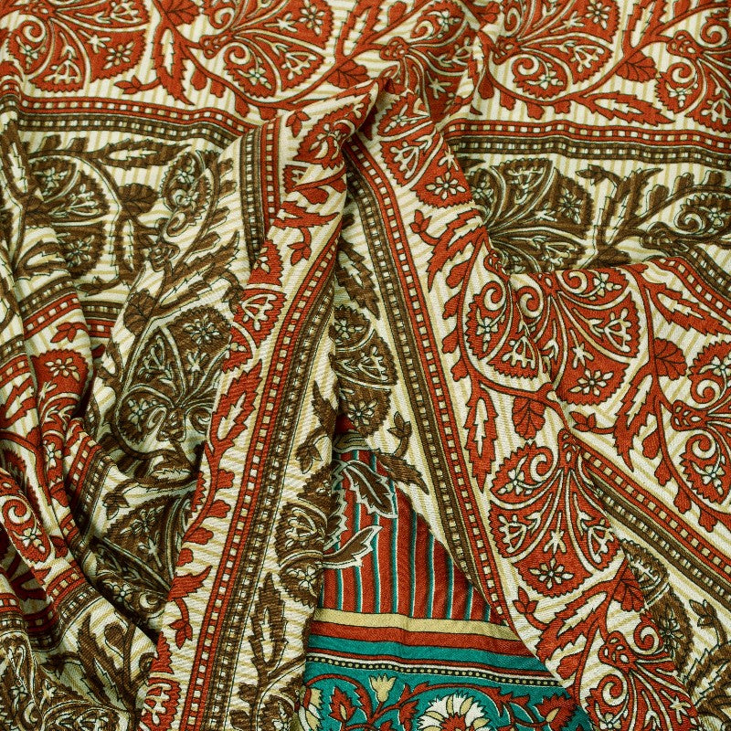 Sanskriti Vintage Indian Sarees Moss Crepe Printed Sari 5YD Soft Craft Sustainable Fabric