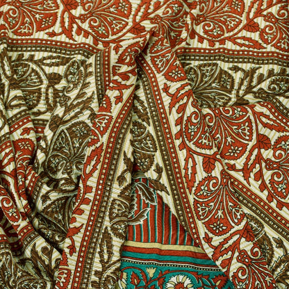 Sanskriti Vintage Indian Sarees Moss Crepe Printed Sari 5YD Soft Craft Sustainable Fabric