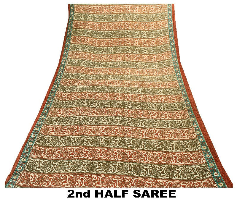 Sanskriti Vintage Indian Sarees Moss Crepe Printed Sari 5YD Soft Craft Sustainable Fabric