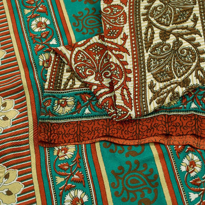 Sanskriti Vintage Indian Sarees Moss Crepe Printed Sari 5YD Soft Craft Sustainable Fabric