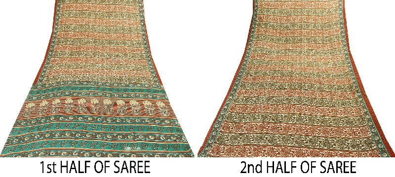 Sanskriti Vintage Indian Sarees Moss Crepe Printed Sari 5YD Soft Craft Sustainable Fabric