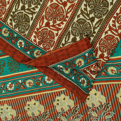 Sanskriti Vintage Indian Sarees Moss Crepe Printed Sari 5YD Soft Craft Sustainable Fabric