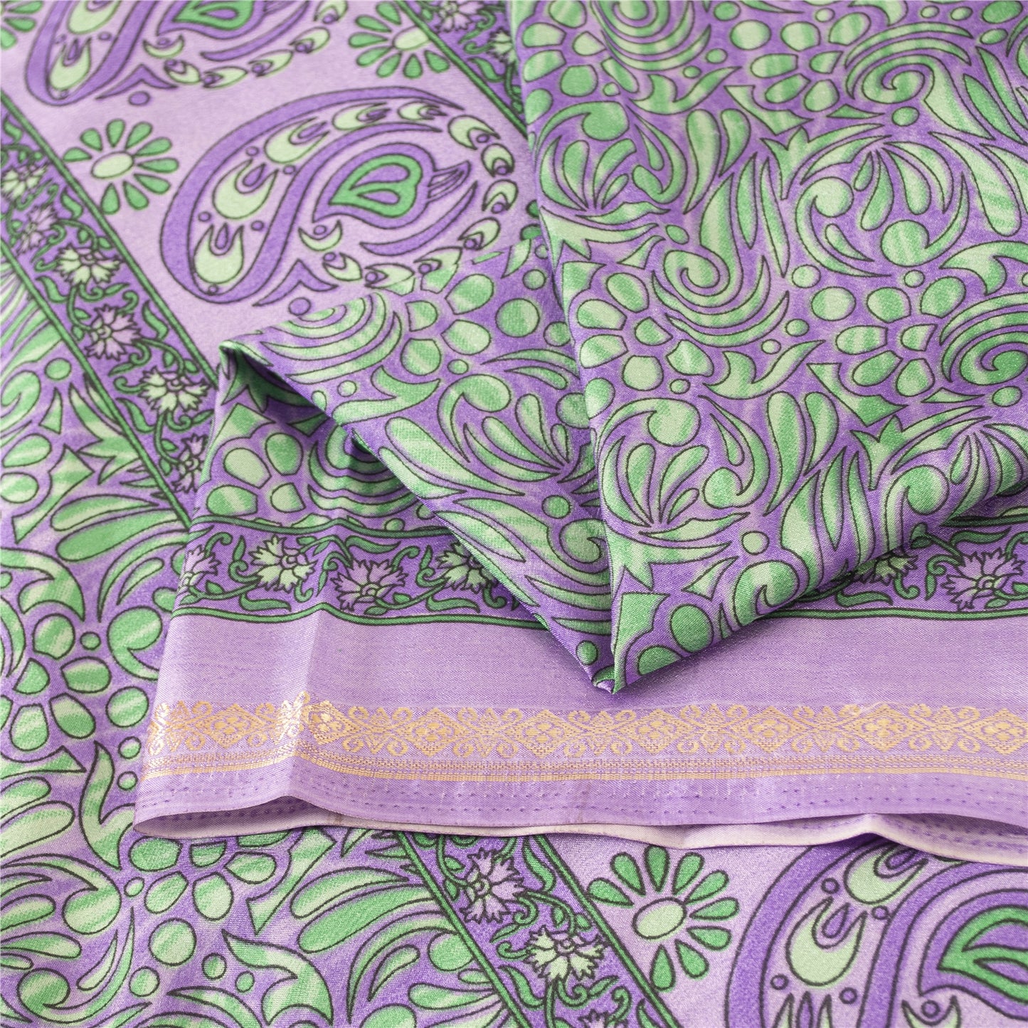 Sanskriti Vintage Purple & Green Sarees Art Silk Printed Sari 5 Yd Craft Fabric