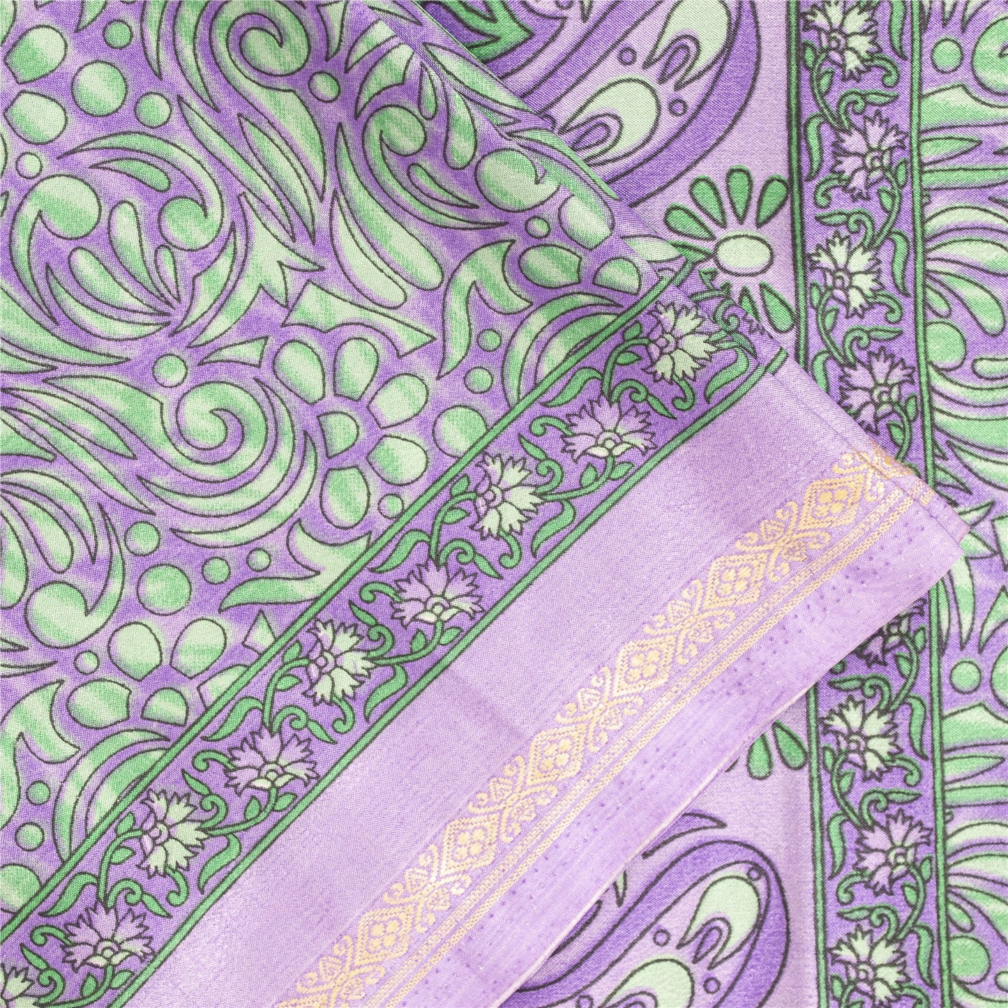 Sanskriti Vintage Purple & Green Sarees Art Silk Printed Sari 5 Yd Craft Fabric