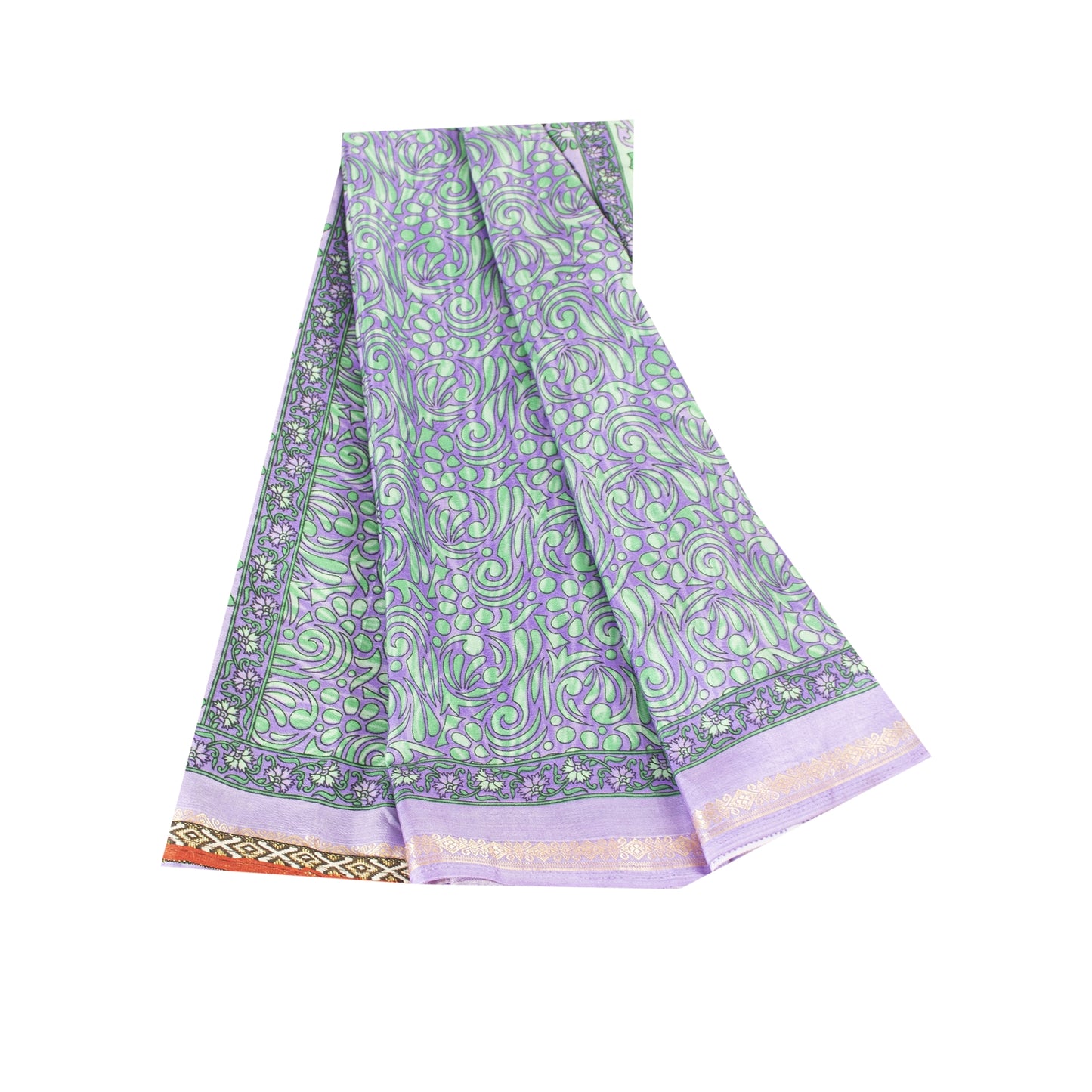 Sanskriti Vintage Purple & Green Sarees Art Silk Printed Sari 5 Yd Craft Fabric