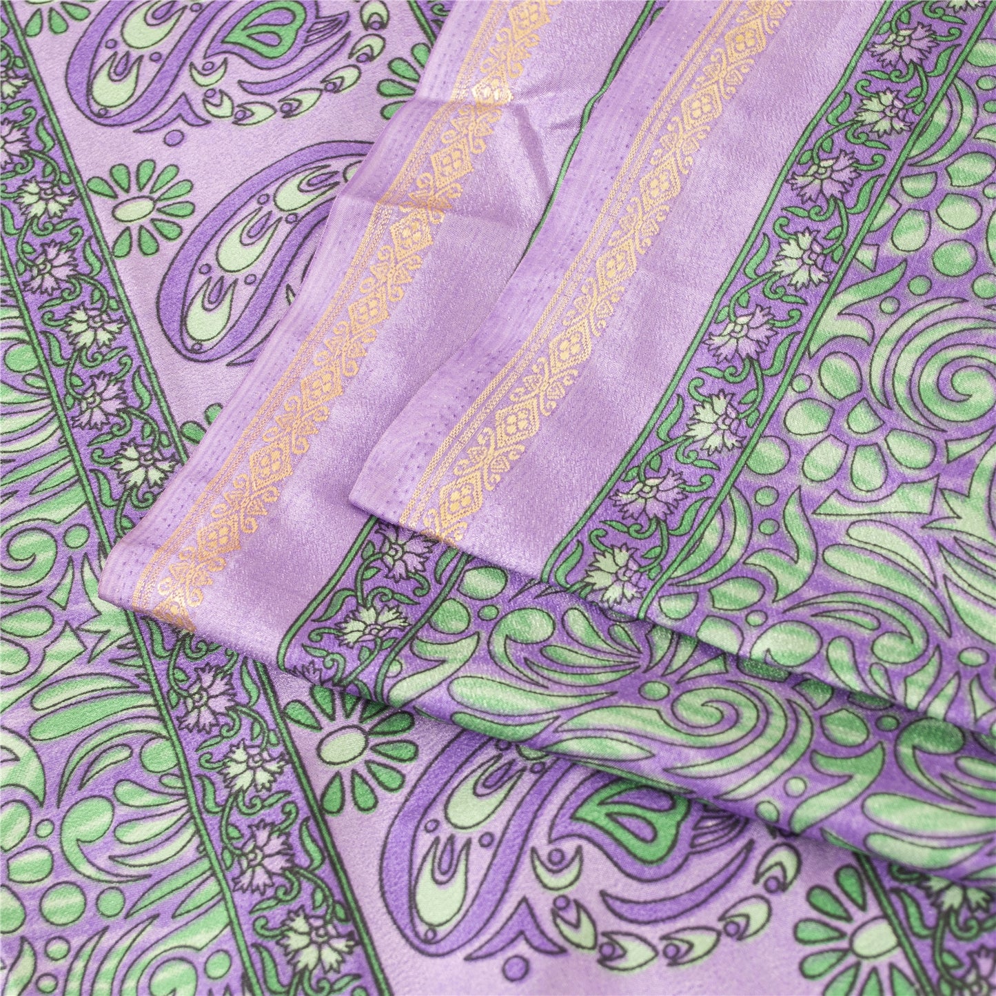 Sanskriti Vintage Purple & Green Sarees Art Silk Printed Sari 5 Yd Craft Fabric