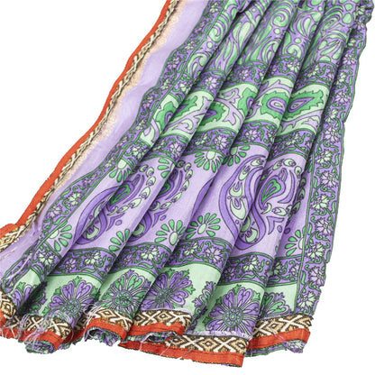 Sanskriti Vintage Purple & Green Sarees Art Silk Printed Sari 5 Yd Craft Fabric