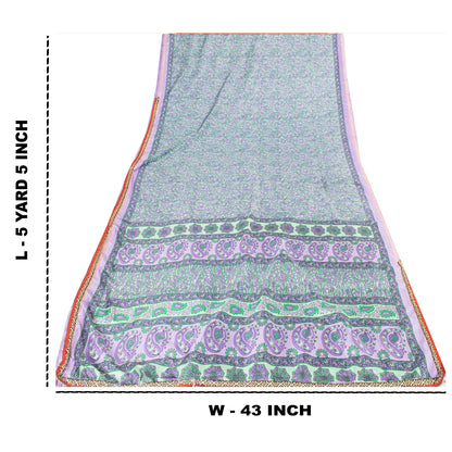 Sanskriti Vintage Purple & Green Sarees Art Silk Printed Sari 5 Yd Craft Fabric