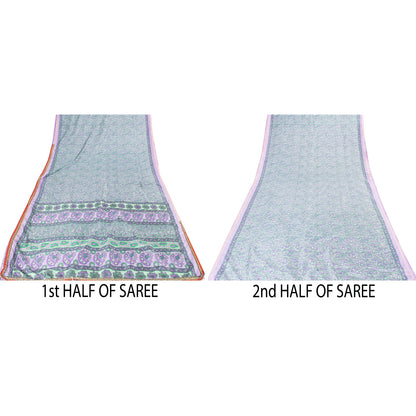 Sanskriti Vintage Purple & Green Sarees Art Silk Printed Sari 5 Yd Craft Fabric