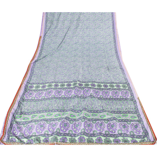 Sanskriti Vintage Purple & Green Sarees Art Silk Printed Sari 5 Yd Craft Fabric