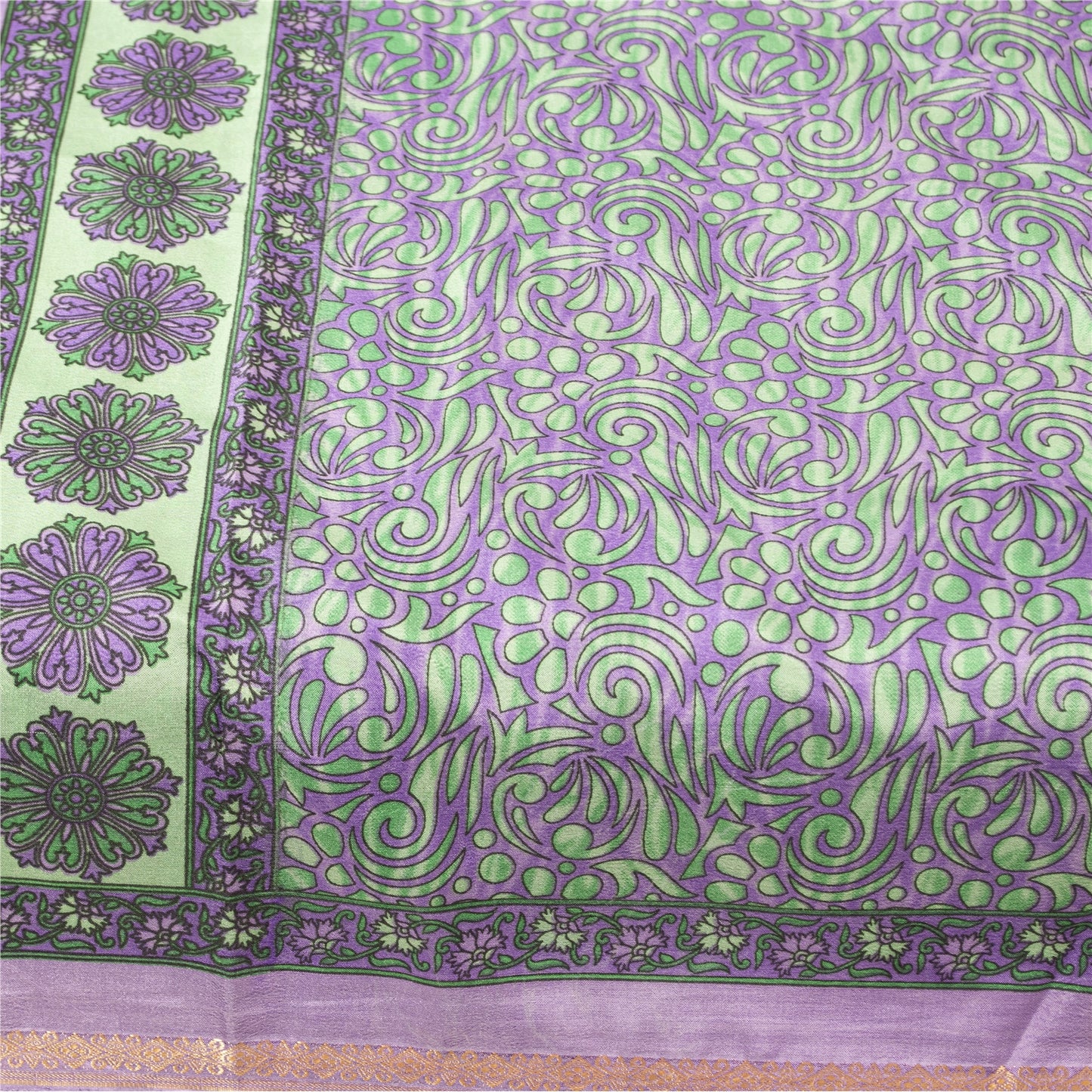 Sanskriti Vintage Purple & Green Sarees Art Silk Printed Sari 5 Yd Craft Fabric