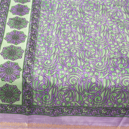 Sanskriti Vintage Purple & Green Sarees Art Silk Printed Sari 5 Yd Craft Fabric