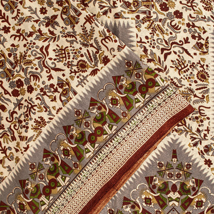 Sanskriti Vintage Craft Supplies Home Deco Cream Human Print 5YD Sari Moss Crepe